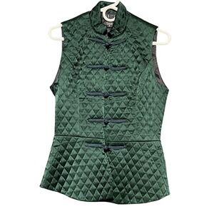 Vintage Finity Mandarin Vest Women's Size 4‎ Green Diamond Quilted Silk 90s